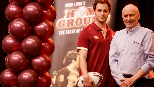 Actor Chris White, who will play Wally Lewis, with Hugh Lunn at the launch of <i>Home Ground: The State of Origin Musical</i>.