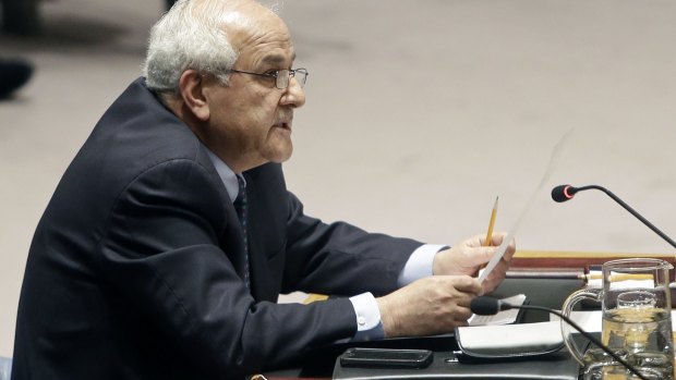 Palestinian Ambassador to the United Nations Riyad Mansour during the UN Security Council meeting.