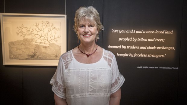 Artist Fiona Rafferty at an exhibition, play and panel discussion on the impact of Judith Wright and her poetry.