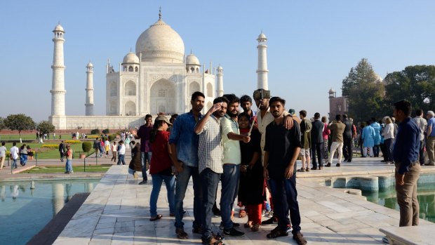 It's selfie central at the Taj Mahal.