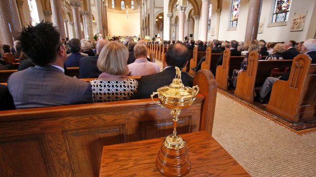 Arnie's Army: The Ryder Cup sits in the back of the Basilica at Saint Vincent College during a memorial service for golfer Arnold Palmer.