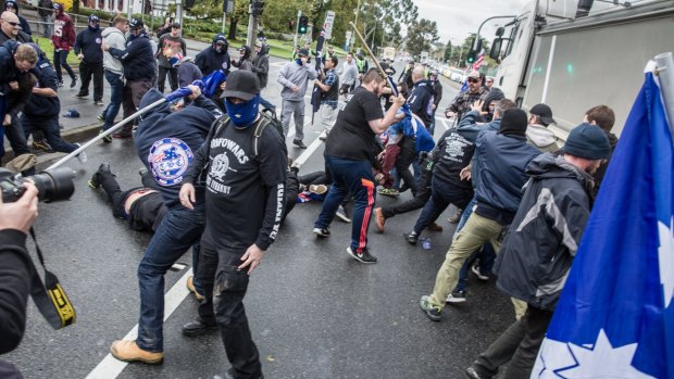 Protesters from rival anti-racism and anti-Muslim groups clash in Coburg in May.