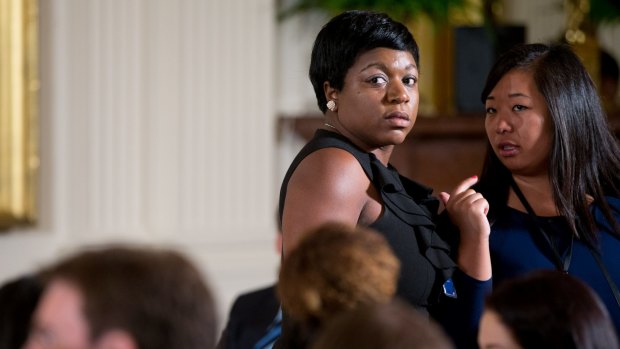 White House Social Secretary Deesha Dyer, with short hair, in the East Room of the White House earlier this month.