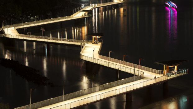 The New Farm Riverwalk offers views of the Story Bridge and Brisbane City.