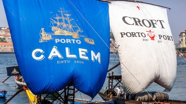 Port wine boats on Douro River, Porto, Portugal.
