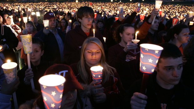 A candlelight vigil for the victims of the mass shooting at Virginia Tech,  Blacksburg, Virginia, in 2007.
