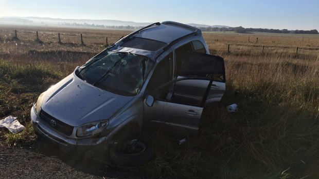 Four people were injured in the single car crash near intersection of Wollogorang Road on the Federal Highway.