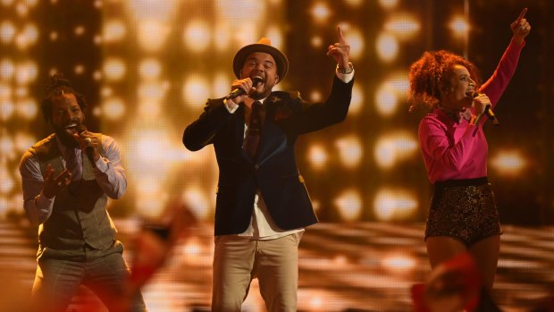 Guy Sebastian performs in the final of the Eurovision Song Contest 2015.