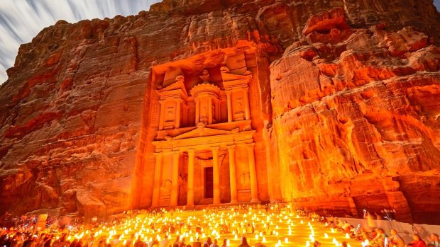 The Treasury lit up at night at Petra.
