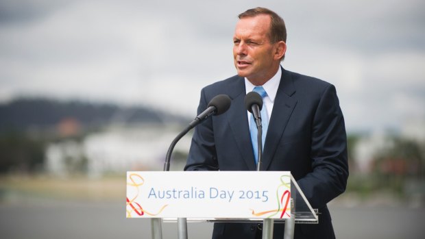 Prime Minister Tony Abbott at the Australia Day citizenship ceremony in Canberra. 