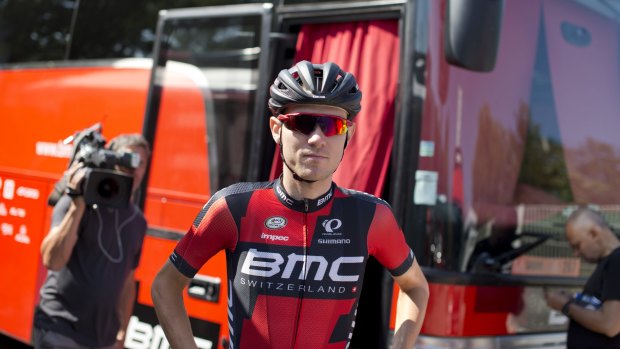 Tejay van Garderen of the US leaves the team bus to go for a training ride on the second rest day of the Tour de France in July.