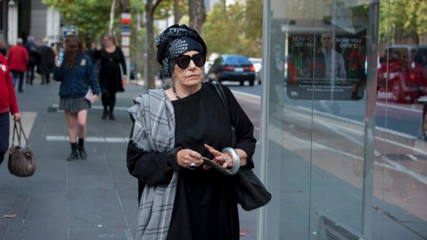Wendy Whiteley, widow of artist Brett Whiteley, after giving evidence in the Supreme Court of Victoria in April 2016.