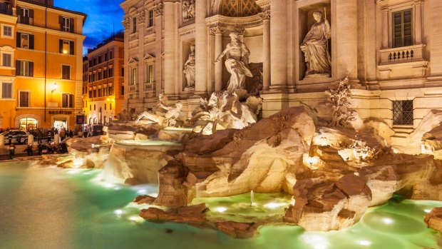 The Trevi Fountain in Rome, a triumphant expression of baroque magnificence, was recently restored.