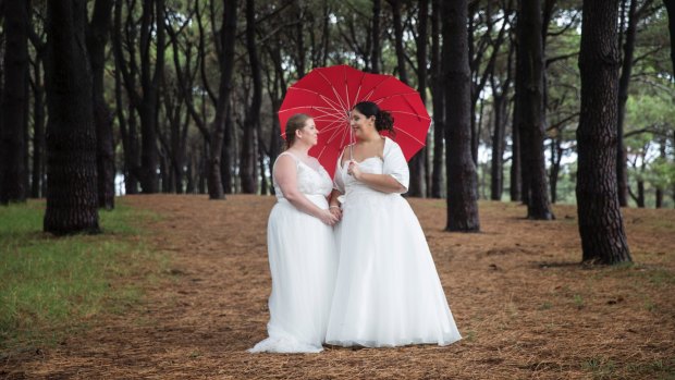Kylie and Lisa Caro were married at Centennial Park on Tuesday.