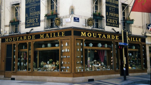 A historic mustard shop in the town of Dijon.