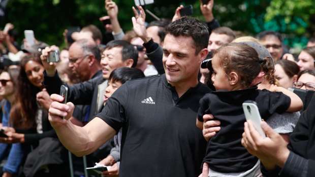 Daniel Carter meets fans during the New Zealand All Blacks welcome home celebrations at Victoria Park. 
