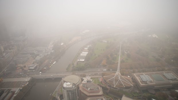 The view from the Eureka Sydeck was like pea soup on Friday morning.