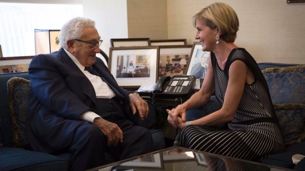 Foreign Minister Julie Bishop meets with former US secretary of state Henry Kissinger.