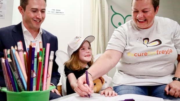 Head and neck surgeon Ben Dixon with Canberra girl  Freyja Christiansen, six,  and her mother Lizzie Christiansen  at the Epworth Hospital in Richmond, Melbourne.