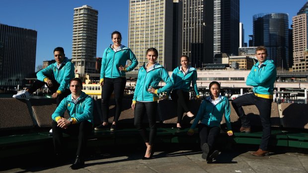 Rio-bound: Members of Australia's diving team (from left to right) Kevin Chavez, Domonic Bedggood, Annablelle Smith, Melissa Wu, Brittany Broben, Esther Qin and Grant Nel.