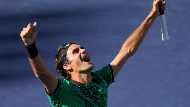 Ageless: Roger Federer celebrates his fifth Indian Wells title.