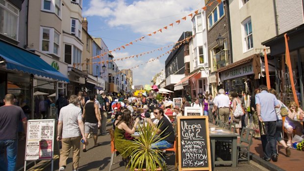 Brighton: North Laine is a cool shopping and cafe district.