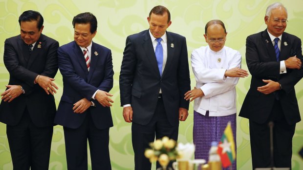 Thailand's Prayuth Chan-ocha, Vietnam's Nguyen Tan Dung, Australia's Tony Abbott, Myanmar's Thein Sein and Malaysia's Najib Razak.