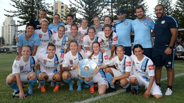 Perfection: Melbourne City celebrate winning the W-League premiers plate. 