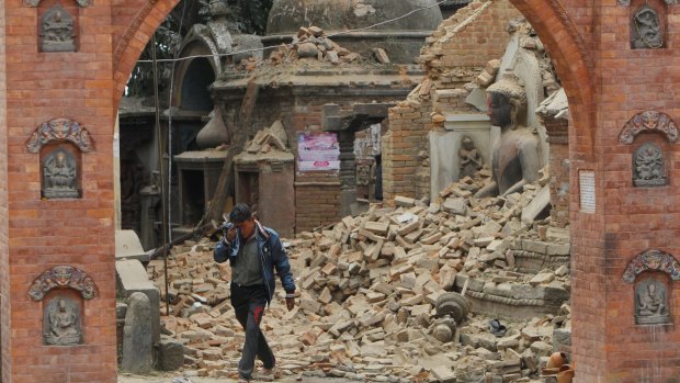 The ancient city of Bhaktapur in Nepal is destroyed by the earthquake on April 25.