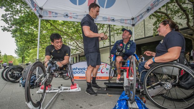 Ricky Stuart tested himself as a wheelchair racer on Thursday.