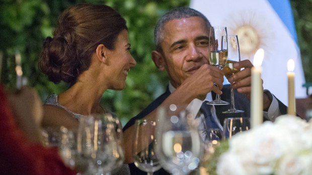 US President Barack Obama and Argentinian First Lady Julian Awada at the state dinner in Buenos Aires on Wednesday.