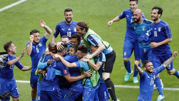 Party time: Italy will take on Germany in the next round.