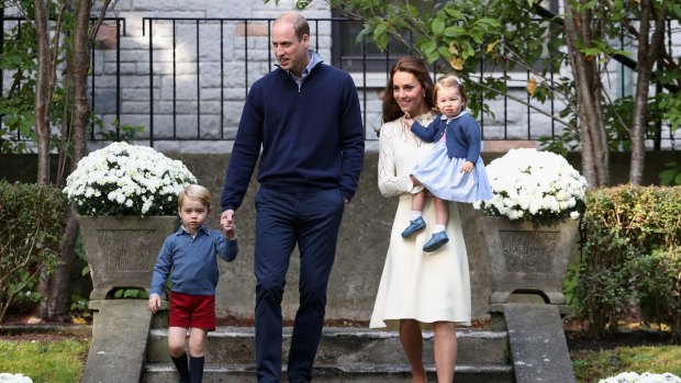 Catherine, Duchess of Cambridge, Princess Charlotte of Cambridge, Prince George of Cambridge and Prince William, Duke of Cambridge arrive for a children's party for Military families during the Royal Tour of Canada.