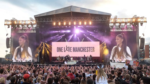 Ariana Grande stepped in for Fergie during the Black Eyed Peas performance at One Love Manchester.