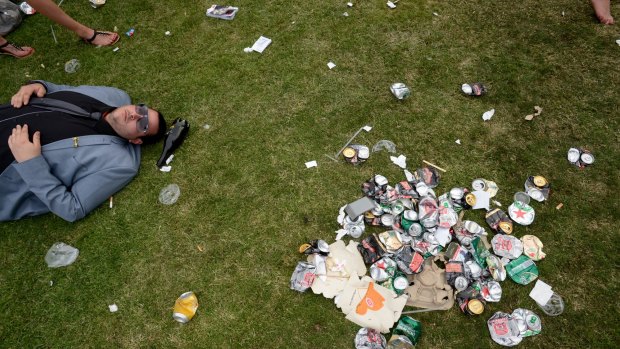 Left behind: Cans, bottles and wrappers.