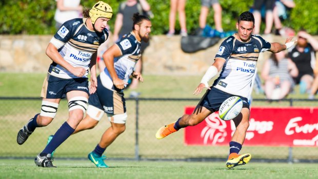 Wharenui Hawera, right, will start at flyhalf for the Brumbies.