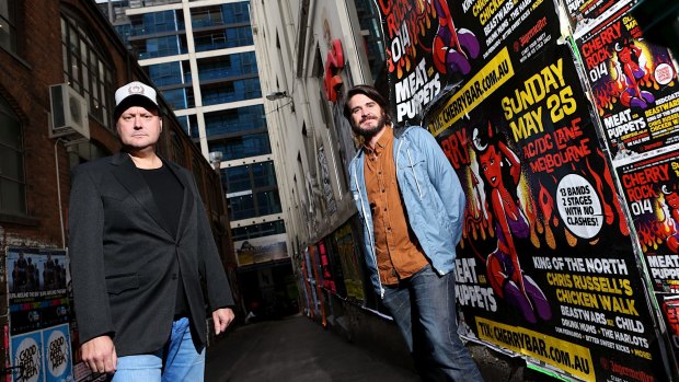 Cherry Bar owners James Young and Peter Lewis in ACDC Lane in 2014