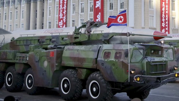 What is believed to be a ballistic missile paraded in Pyongyang during anniversary celebrations in October, 2015.