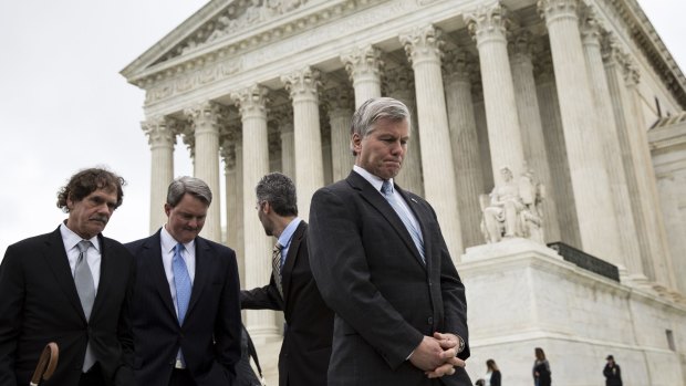 Bob McDonnell outside the US Supreme Court in April. He has been cleared by a unanimous verdict of eight justices.