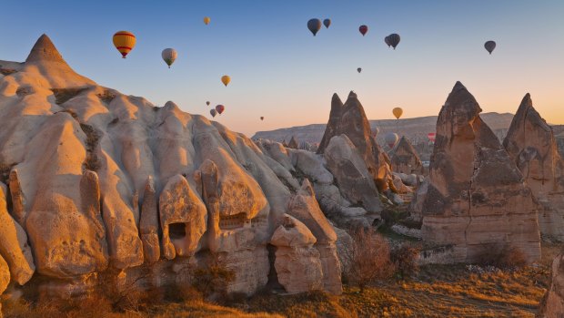 Hot air balloons over Cappadocia, Turkey.
 
