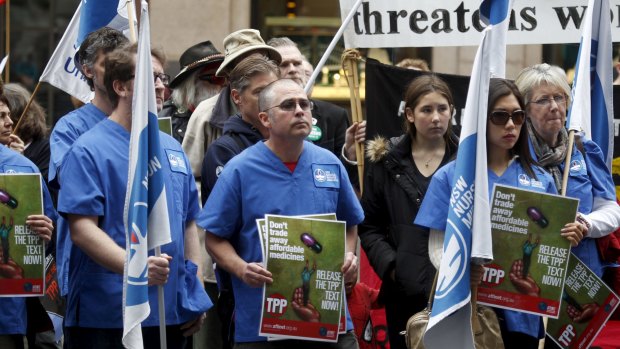 Rally against the Trans-Pacific Partnership (TPP) in Martin Place in August.