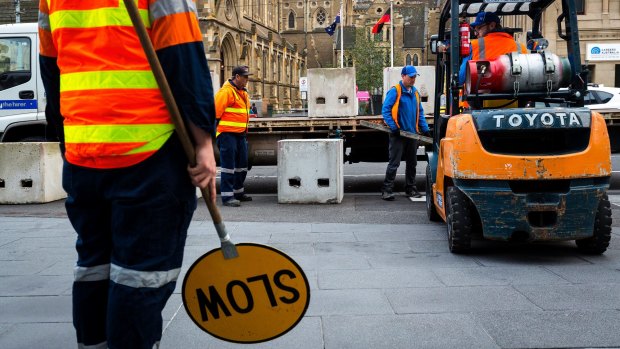 Concrete bollards will be in Federation Sqaure and Bourke Street Mall this weekend.