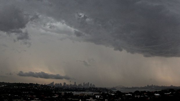The storm clouds and rain hitting the city on Monday afternoon. 