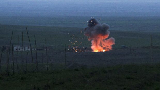 An explosion of a downed Azerbaijani drone in the separatist region of Nagorno-Karabakh, Azerbaijan.