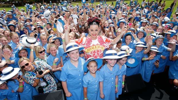 For the kids: Katy Perry at Loreto Mandeville Hall in Toorak.
