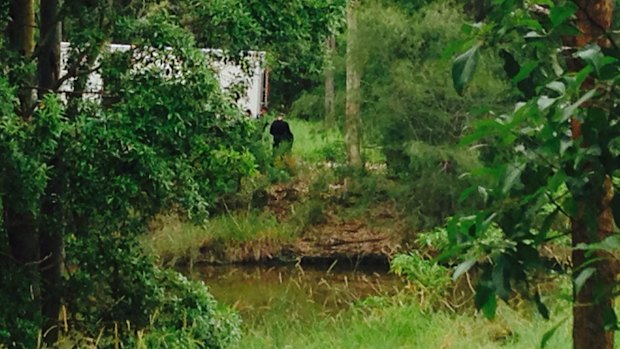 Police divers at a dam on a Gold Coast Hinterland property which they had thought might contain the remains of missing mother Novy Chardon.