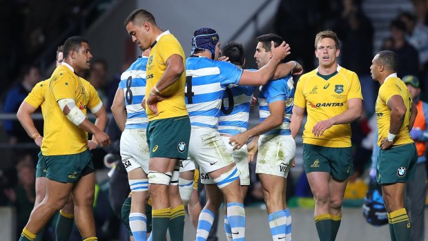 Rattled: The Wallabies did well to grind out a win against the Pumas, despite going down to 14-men twice during the game.