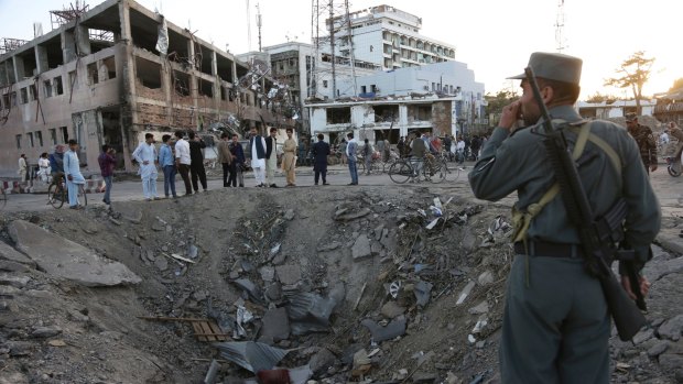 The crater left by the recent truck bomb attack in Kabul.