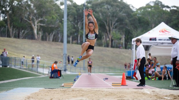 Queanbeyan's Andrea Thompson competes in the long jump event. 