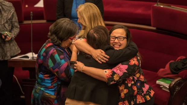 Emotional scenes in the upper house after the voluntary assisted dying laws passed.
